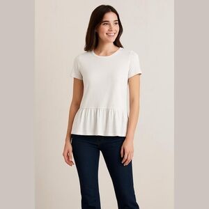 d&co Naturals White Ruffle Top Size XXS Short Sleeve All Natural Materials NWOT